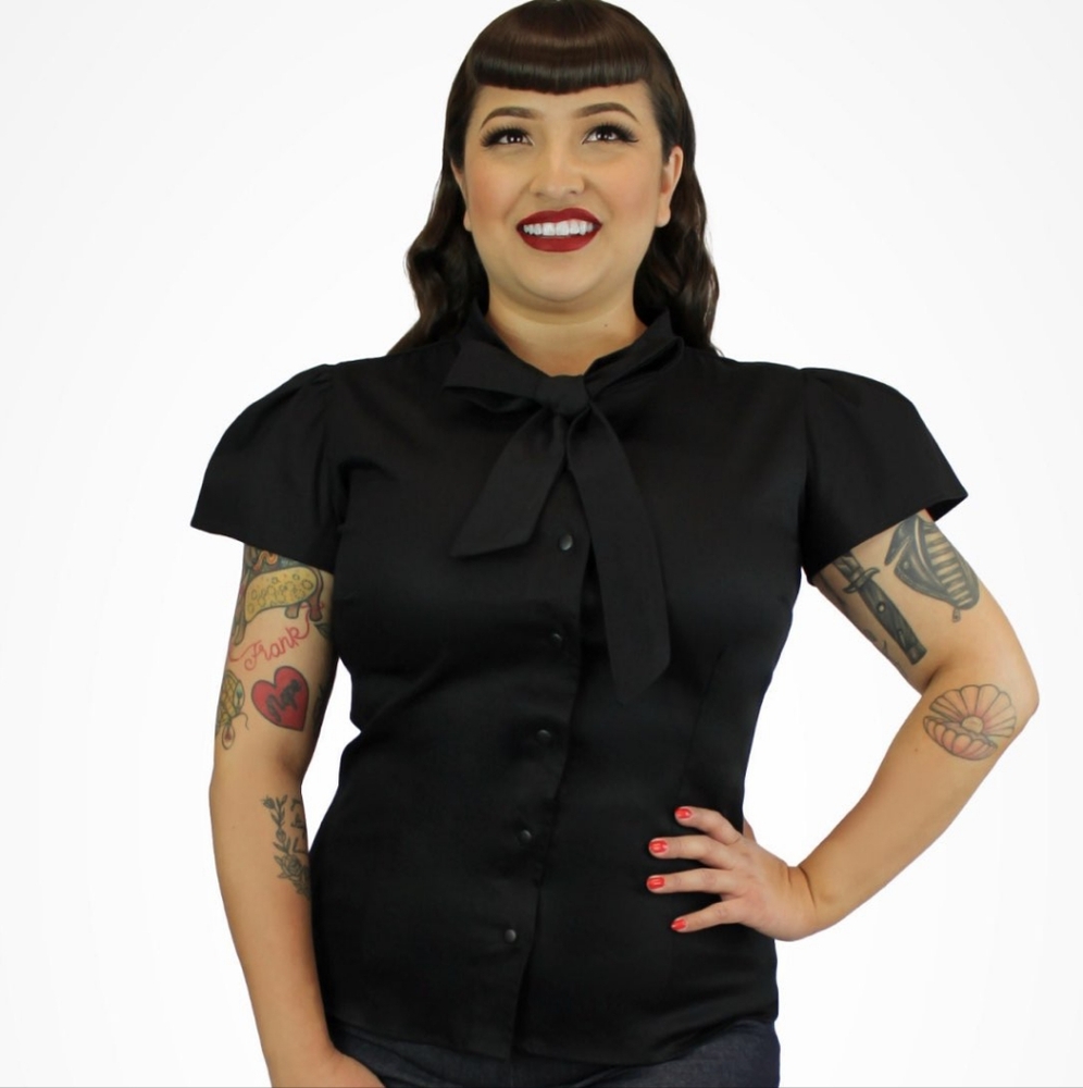 Black Tie-Neck Top XS-3XL